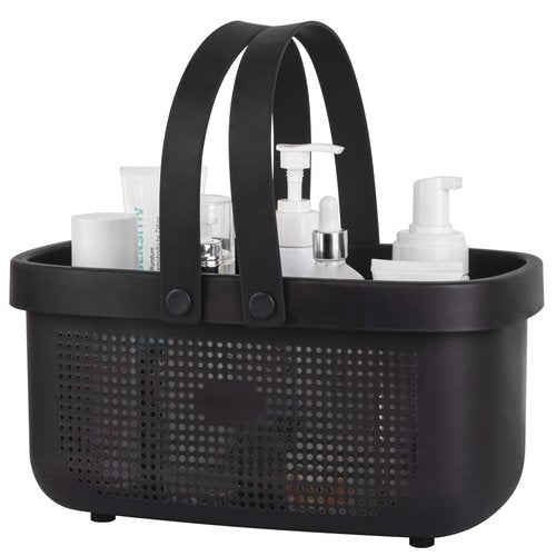 JiatuA Plastic Storage Basket with Handle Portable Shower Caddy Tote Organizer Basket Bin for Bathroom Kitchen Dorm Room Bedroom, Black