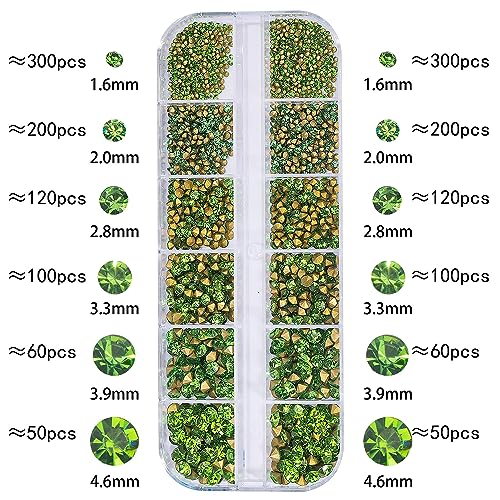 Light Green Nail Rhinestones 1660Pcs Crystal Gems with Storage Box