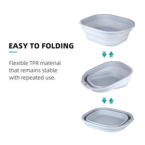 Bellglee 2 Pack Collapsible Wash Basin Set, Foldable Dish Tub, Small Medium Portable Sink for Kitchen, Camping, RV, Baby Bottles, Laundry, Plastic Washbasin -Gray