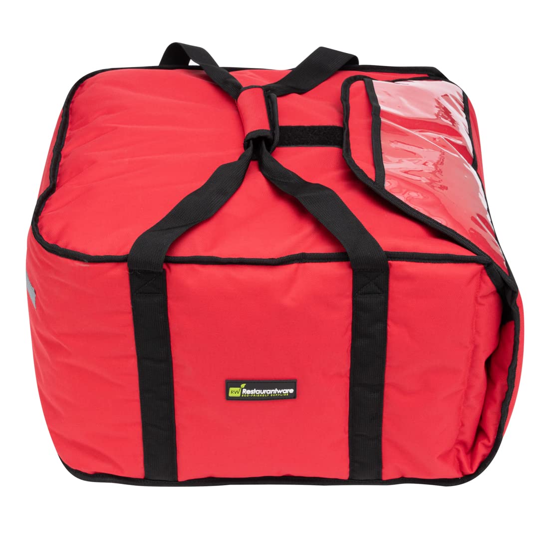 Restaurantware-Delivery Tek 19.5 x 19.5 x 12.5 Inch Insulated Pizza Bag, 1 Durable Delivery Bag - Holds (5) 18" or (6) 16" Pizza Boxes, Machine Washable, Red Polyester, Extra-Large Flap