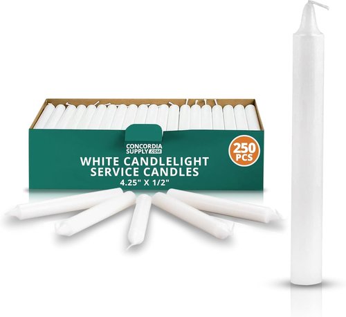 Concordia Supply Church Candles - Bulk White Vigil Candles for Memorial & Ceremony | 4.25" x 1/2", Box of 250