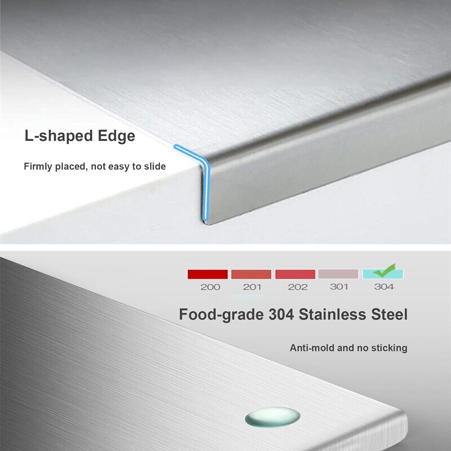 MYOYAY Stainless Steel Cutting Board with Lip, Extra Large Chopping Board 31.5 x 19.69 Inch Heavy Cutting Board with Rolling Pin Baking Board Kitchen Pastry Board For Meat Vegetables cake