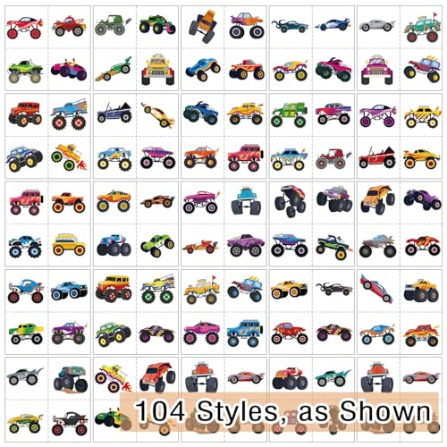 Monster Truck Temporary Tattoos for Kids Party Favors 104 Pcs