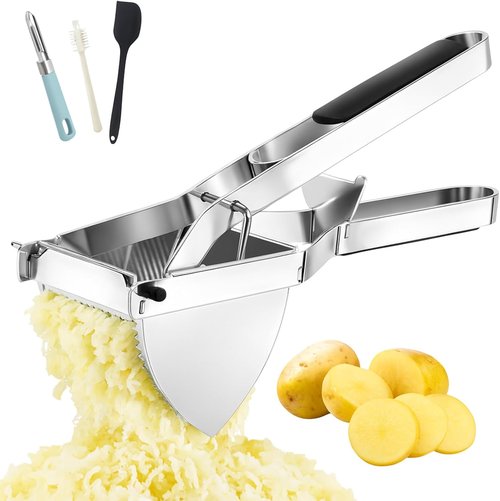 Heavy Duty Potato Ricer - Large 22oz Stainless Steel Masher with Silicone Handle for Perfect Mashed Potatoes