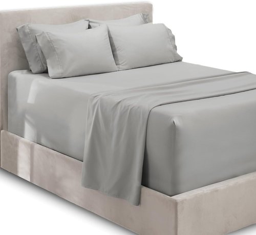 Hearth & Harbor Twin Extra Deep Pocket Sheet Set - Fits Mattresses 18-24 Inches Deep - Silver 4-Piece