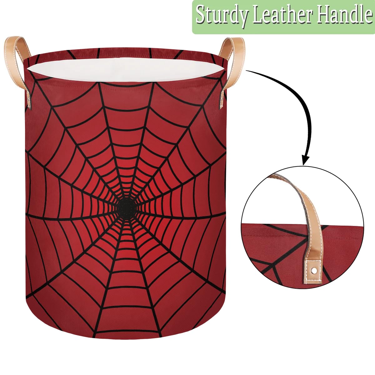 Red Spider Web Laundry Hamper Basket for Boys 18" Collapsible Polyester Sturdy & Lightweight Clothes Storage Bin with Handles for Kids Room Bedroom Bathroom Living