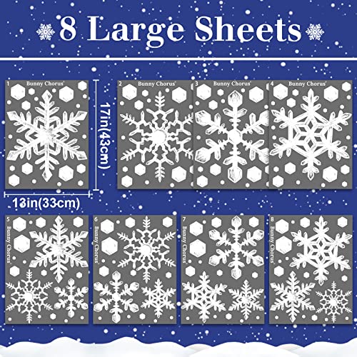 Large Snowflake Window Clings - 8 Sheets, Realistic White Crystal Christmas Decor