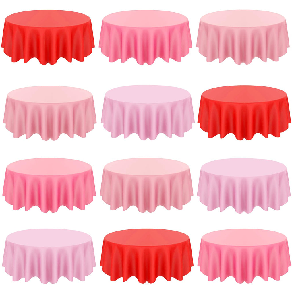 CIEOVO 12 Pcs Valentine's Day Plastic Tablecloths, Disposable Round Red Pink Table Cover 84 Inch Waterproof Table Covers for Valentine's Day Family Wedding Birthday Bridal Shower Party Decorations