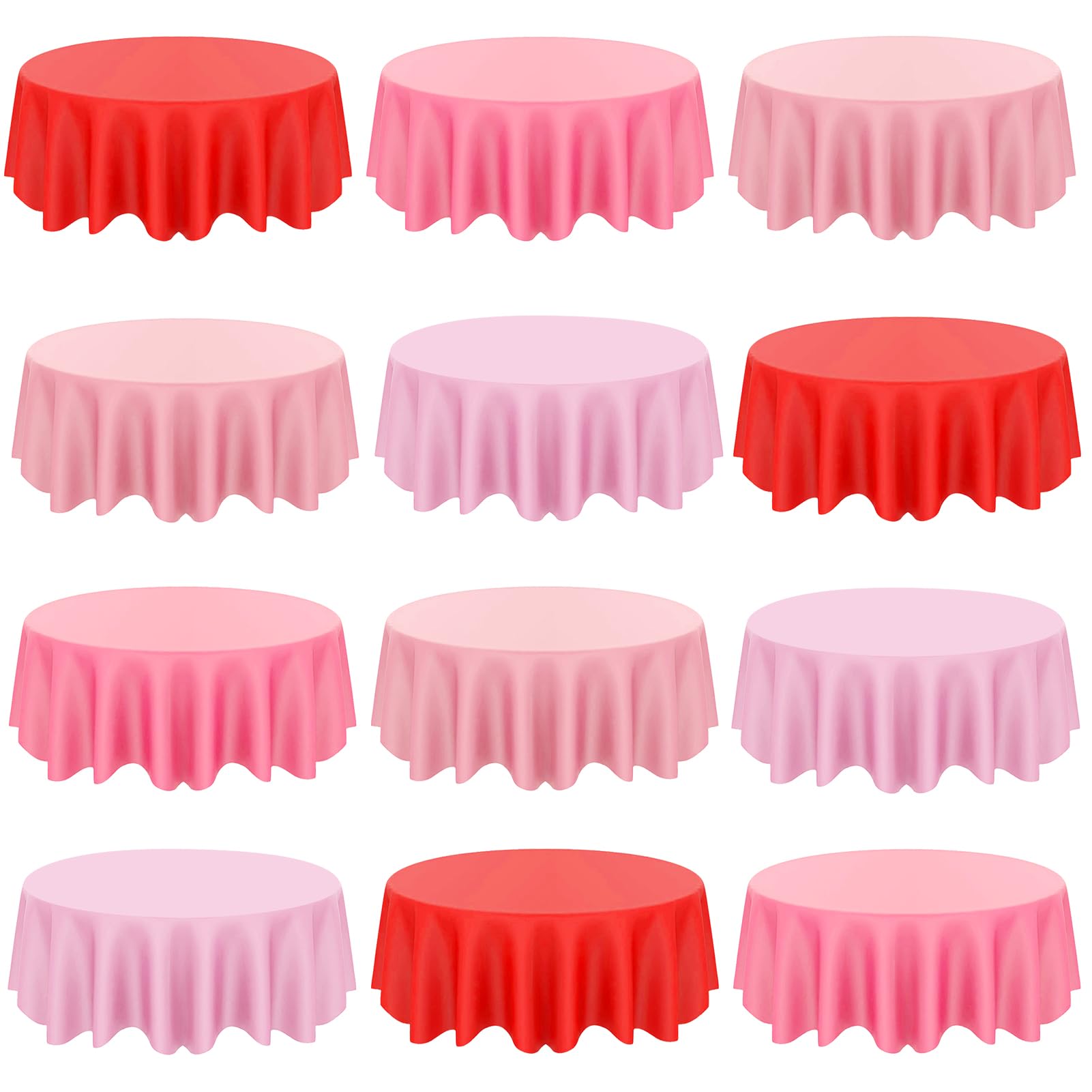CIEOVO 12 Pcs Valentine's Day Plastic Tablecloths, Disposable Round Red Pink Table Cover 84 Inch Waterproof Table Covers for Valentine's Day Family Wedding Birthday Bridal Shower Party Decorations
