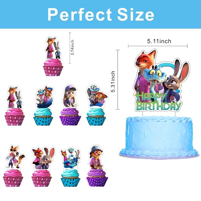 Zootopia Cake Decorations Set - 25 Pcs with Cupcake & Big Topper
