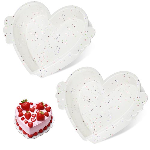 AOTASO 10 Inch Heart Shaped Cake Pans with Metal Reinforced Frame Silicone Heart Cake Pans Nonstick Large Silicone Molds for Baking Set of 2 (Cream)