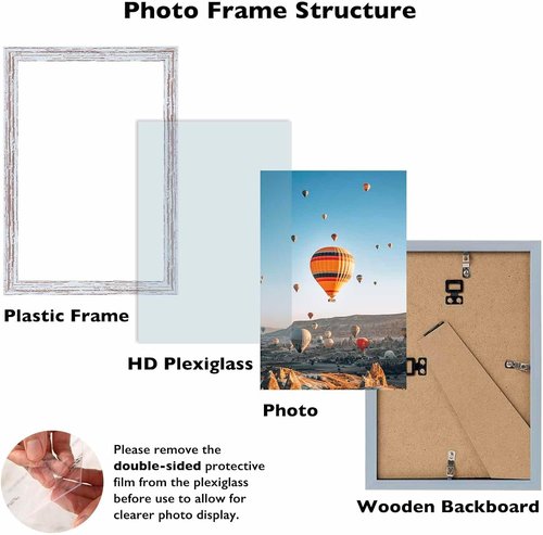 JCJMY 4x5 Rustic White Picture Frame - Versatile Wall Hanging & Tabletop Display with Shatter-Resistant Plexiglass