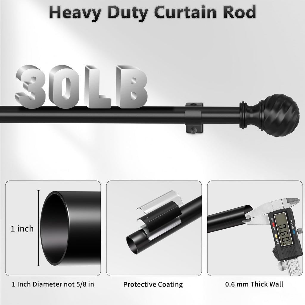 Curtain Rod for Sliding Glass Door, 34-93 Inch Adjustable 1 Inch Heavy Duty Drapery Rod, Window Treatment Rod for Bedroom, Living Room and Indoor Outdoor Use, Matte Black