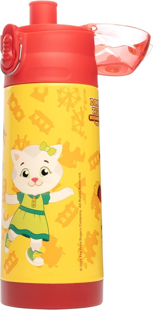 Daniel Tiger Stainless Steel Water Bottle - 13 oz Double Wall Insulated, Spill Proof Lid with Straw - Yellow