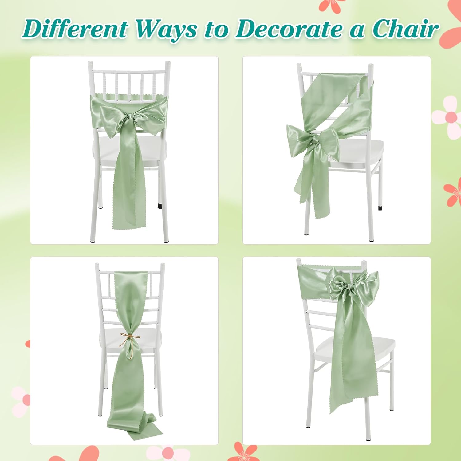 Skiennix Black Satin Chair Sashes - Upgraded 7" x 108" Bows for Weddings & Events | 50 Pack