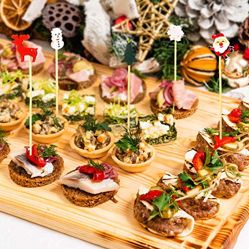 600 Pcs Christmas Bamboo Cocktail Picks for Appetizers & Fruit - Santa Snowflake Reindeer