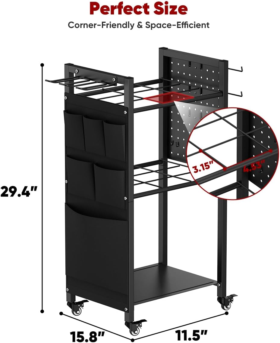 Skiennix Wrapping Paper Storage Organizer - Rolling Gift Wrap Station with Ribbon & Bag Storage | Black