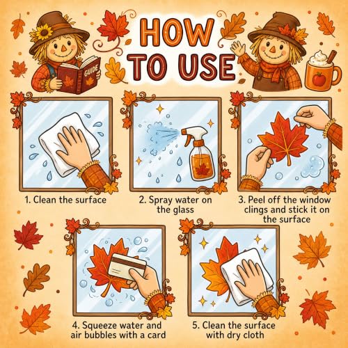 9 Sheets Fall Window Clings - Reusable Gnome & Pumpkin Autumn Decals