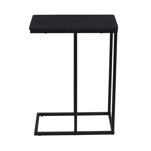 Household Essentials Jamestown C-Shaped for Accessibility Side End Table Black Oak Wood Grain and Black Metal