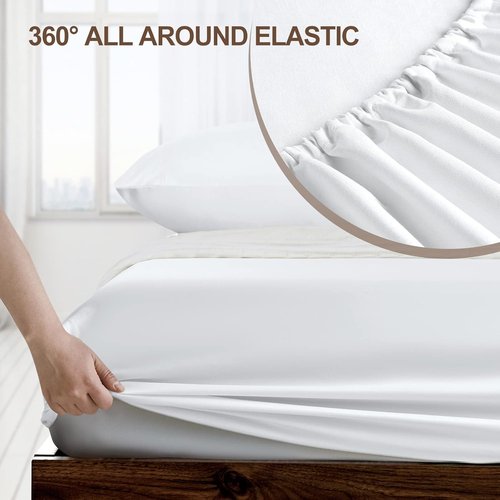 FreshCulture Queen Fitted Sheet - Ultra Soft, Breathable Microfiber with Deep Pockets | Cooling White Design