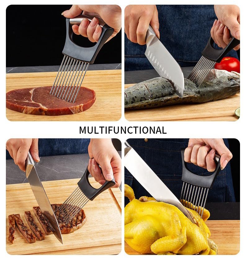 Stainless Steel Onion Holder & Food Slicer Tool for Safe Cutting