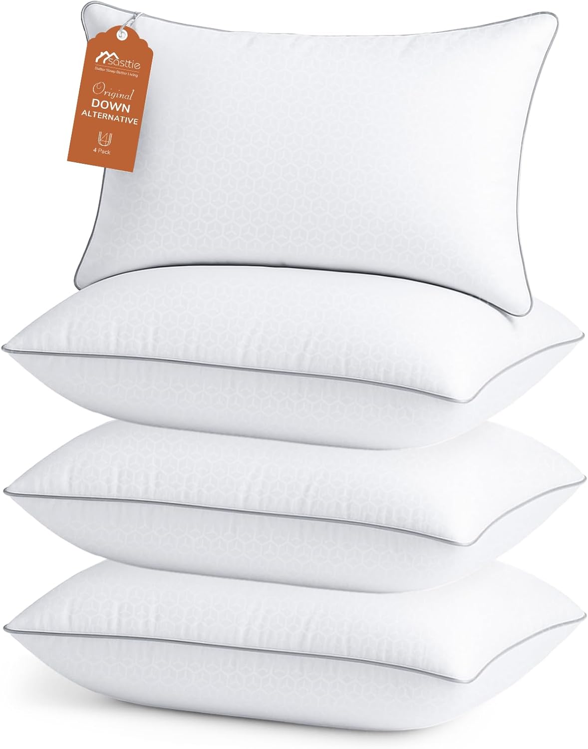 Sasttie King Size Pillows - Set of 4 Supportive Down Alternative | Oeko-Tex Certified, Hotel Quality