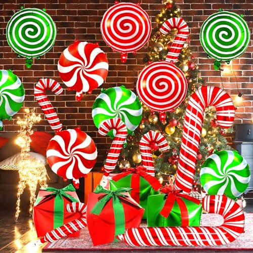 Christmas Balloon Kit with Candy Cane & Gift Bag Foil Balloons - Holiday Party Decorations