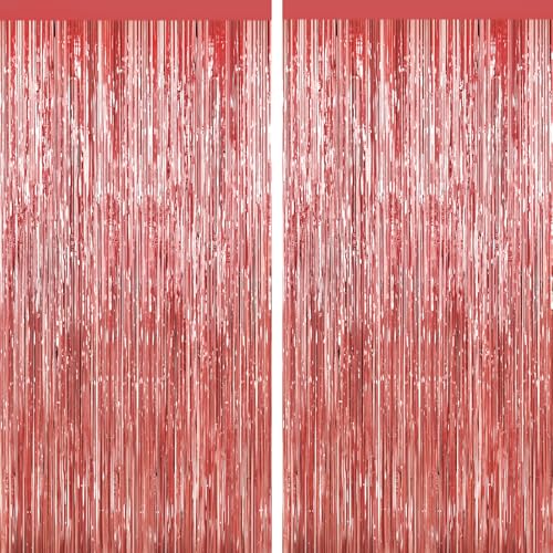 Rose Gold Tinsel Backdrop - 2 Pack Foil Fringe Curtains for Parties