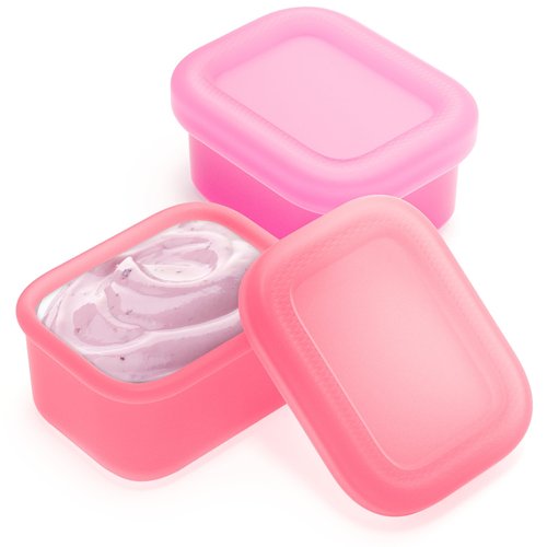 MICEBAY 2-Pack Leak-Proof Salad Dressing Container To Go, Food Grade Silicone Sauce Containers for Bentgo Lunch Box, Reusable Condiment Cups with Lids for Small Snacks - 2.6 oz (Fuchsia & Pink)