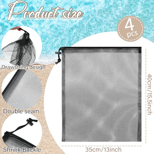 4 Pack Nylon Mesh Diving Bags with 2 Scalloping Knives - 13x15.5 Inches