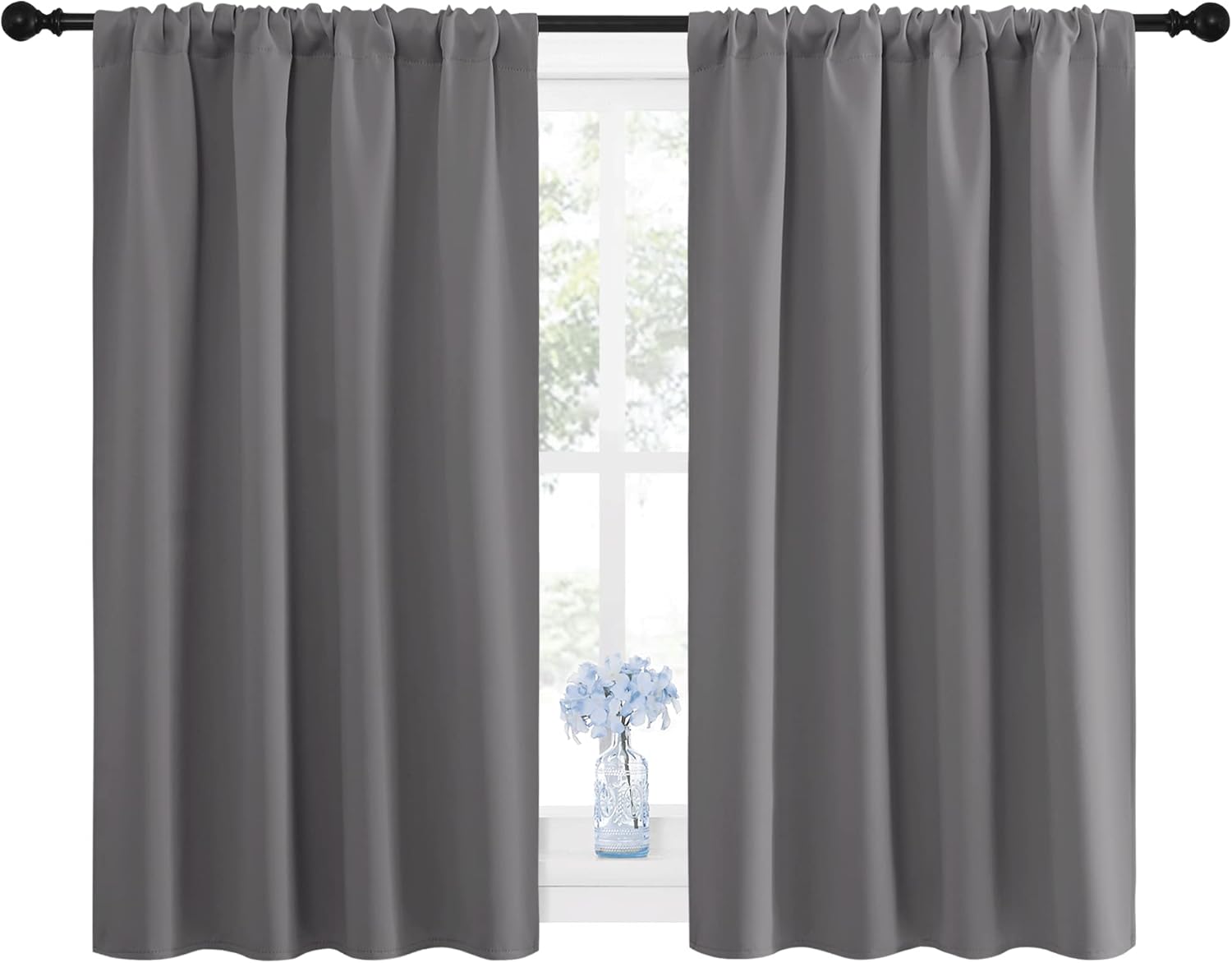 NICETOWN Grey Window Curtains - Thermal Insulated Blackout Drapes for Small Windows | 2 Panels (W42 x L45-Inch)