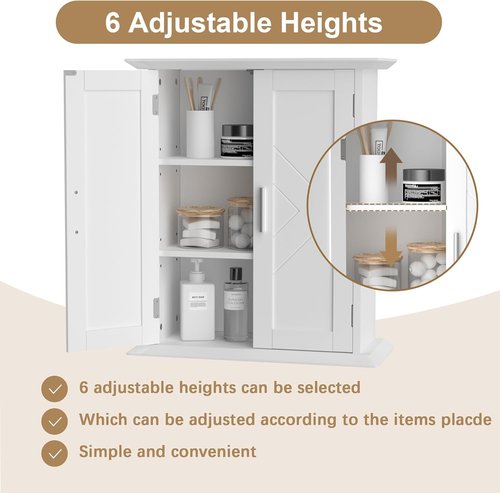 VECELO Medicine Cabinet Bathroom Wall Mount Storage with Adjustable Shelf and 2 Doors, White
