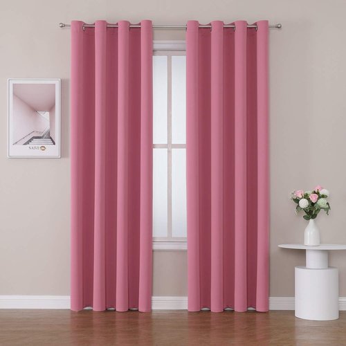 ChrisDowa Grommet Blackout Curtains - Thermal Insulated Room Darkening Panels, Pink, 52W x 95L