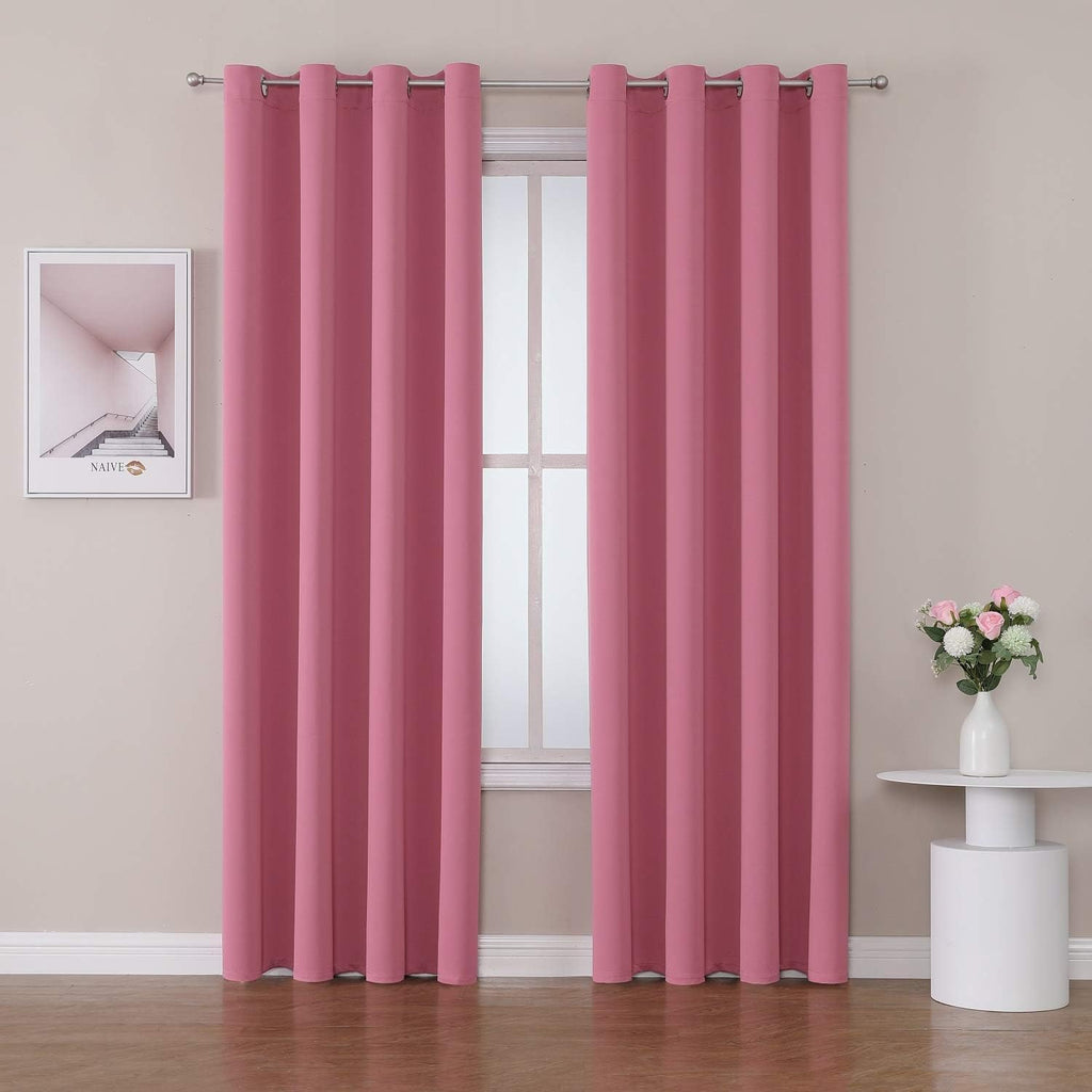 ChrisDowa Blackout Curtains - Room Darkening Thermal Insulated Grommet Panels | 90 Inch, Pink, Set of 2