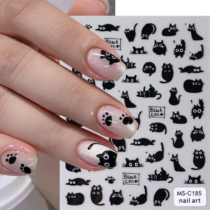 Cat & Panda 3D Self-Adhesive Nail Art Decals - 4 Sheets Cute Animal Stickers
