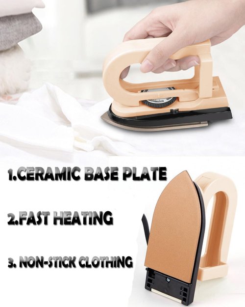 Dual Voltage Travel Iron - Mini 3-Temp Steamless Dry Iron with Non-Stick Soleplate | Ultra-Lightweight 0.8lb (Pink)