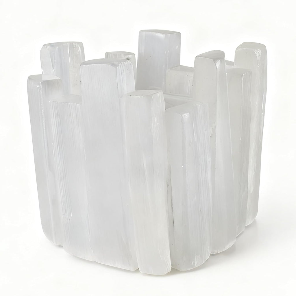 Selenite Tea Light Holder - Natural Crystal Candle Holder for Home Decor & Meditation | Square Irregular Cup