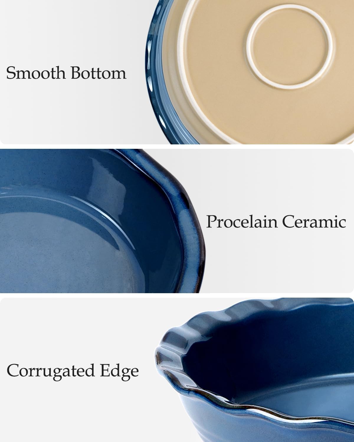 NUTRIUPS 10-Inch Round Pie Baking Dish - Oven Safe Kitchen Bakeware in Blue