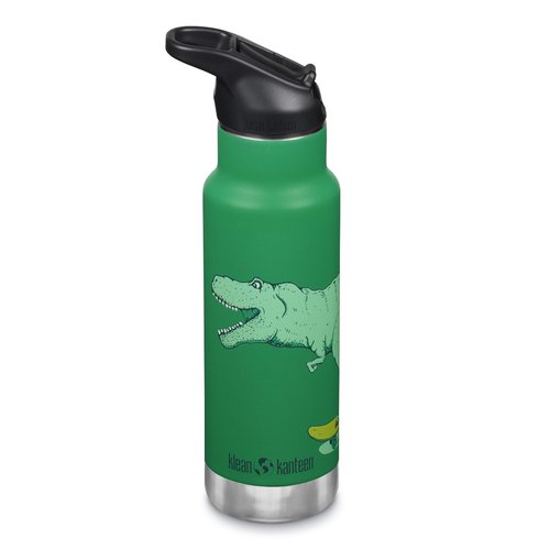 Klean Kanteen 12 oz Classic Kid's Insulated Water Bottle with Flip Seal Sport Cap - 100% Leakproof Cap - BPA-Free - Stainless Steel Material - Dino Skate