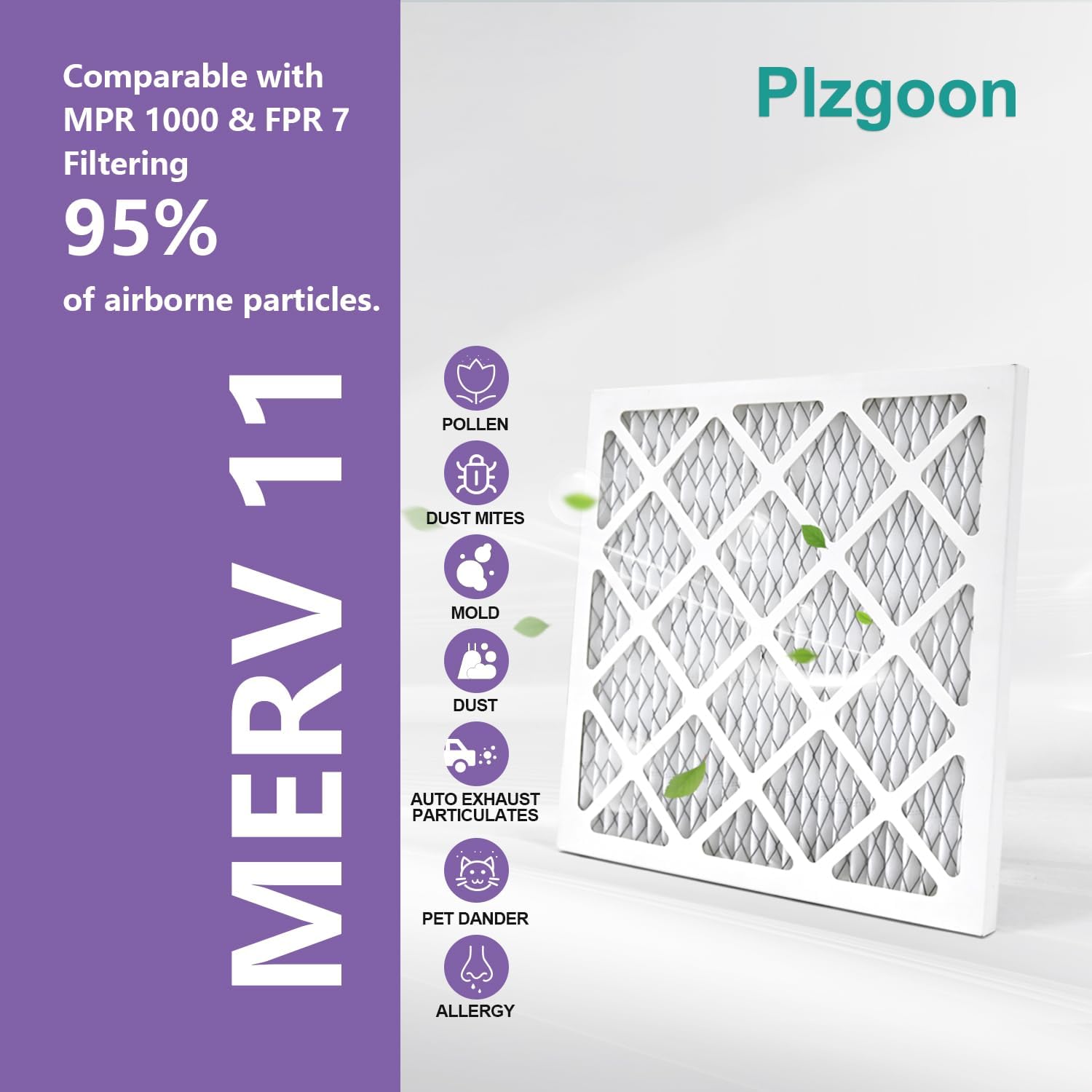 MERV 11 14x14x1 Air Filter - 6 Pack Pleated HVAC Filters for A/C & Furnace Systems | MPR 1000