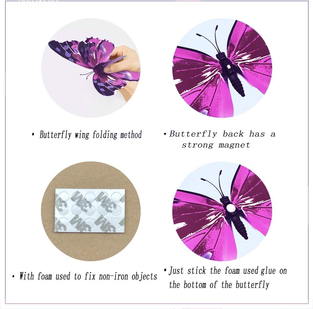Skiennix 12PCS Giant Butterfly Wall Stickers - 3D Removable Decor for Kids' Rooms & Parties