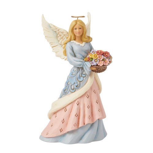 Enesco Jim Shore Heartwood Creek Easter Angel with Flower Basket Figurine- Stone Resin Hand Crafted Collectible Figurines Easter Home Decor Statue, 8.66 Inch