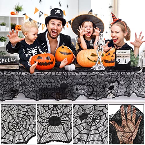 Jomelly Halloween Black Lace Spider Web Table Runner 18x72 Inch - Spooky Decor