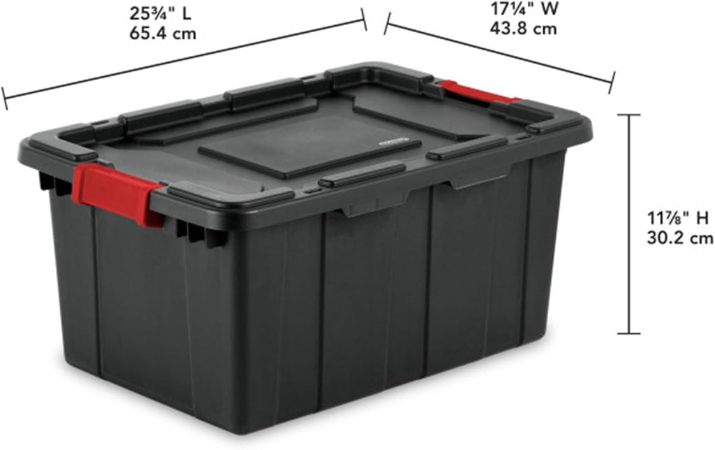 Sterilite 6-Pack Industrial Tote | Heavy-Duty 15 Gallon Plastic Storage Bins with Lids - Black