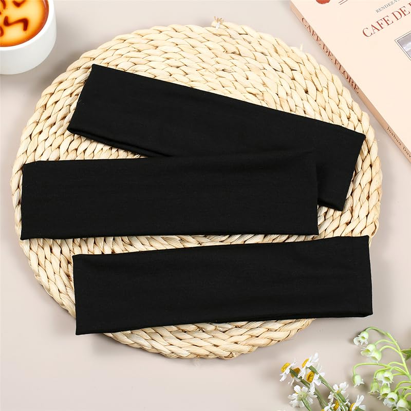 Black Athletic Headbands for Women - 3 Pack Non-Slip Stretchy Cotton