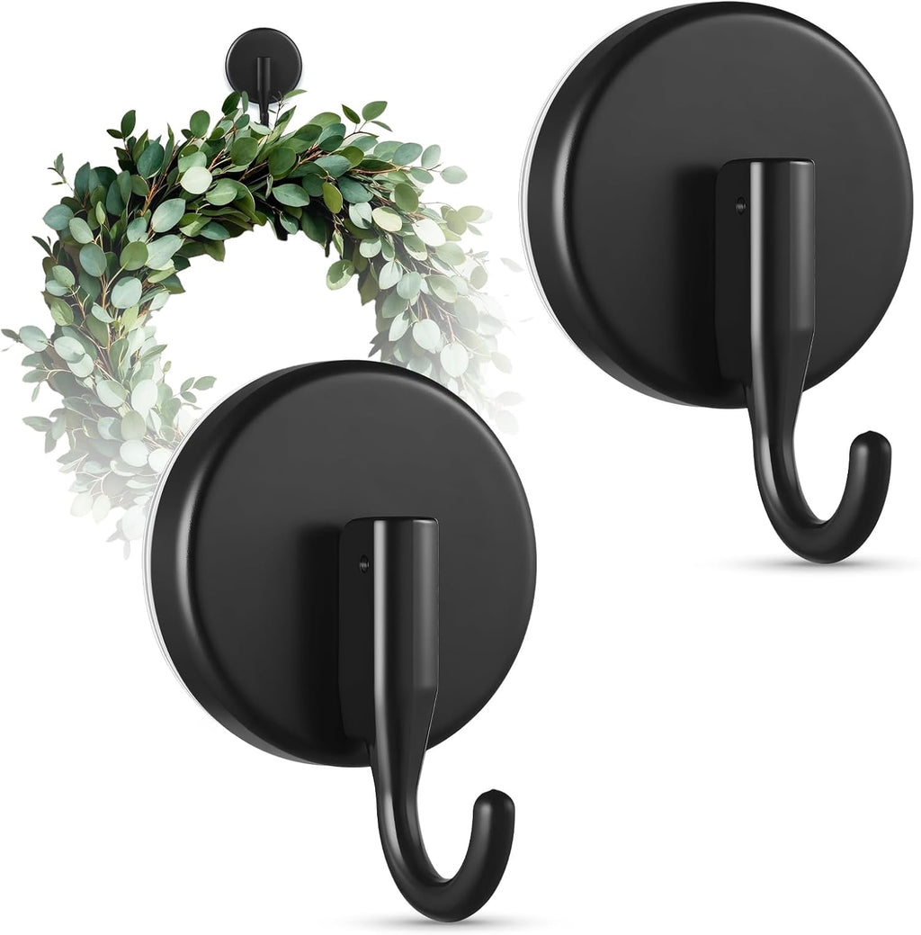 OUTXE Suction Cup Wreath Hanger - Upgraded Reef Hook for All Seasons | Black, 2-Pack