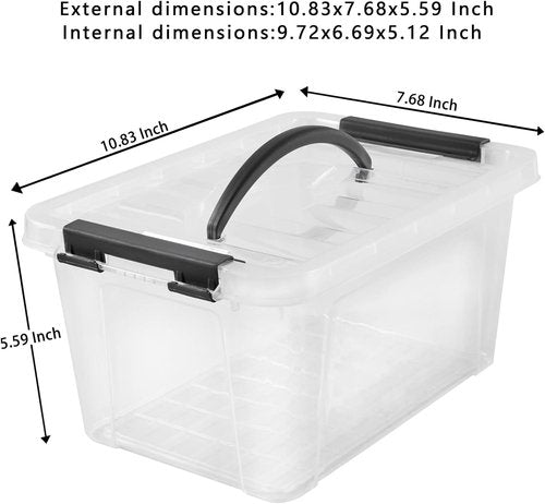 Eslite 6 Quart Stackable Storage Bins - Clear Latching Boxes with Handles & Lids | Pack of 6 (Black Handle)