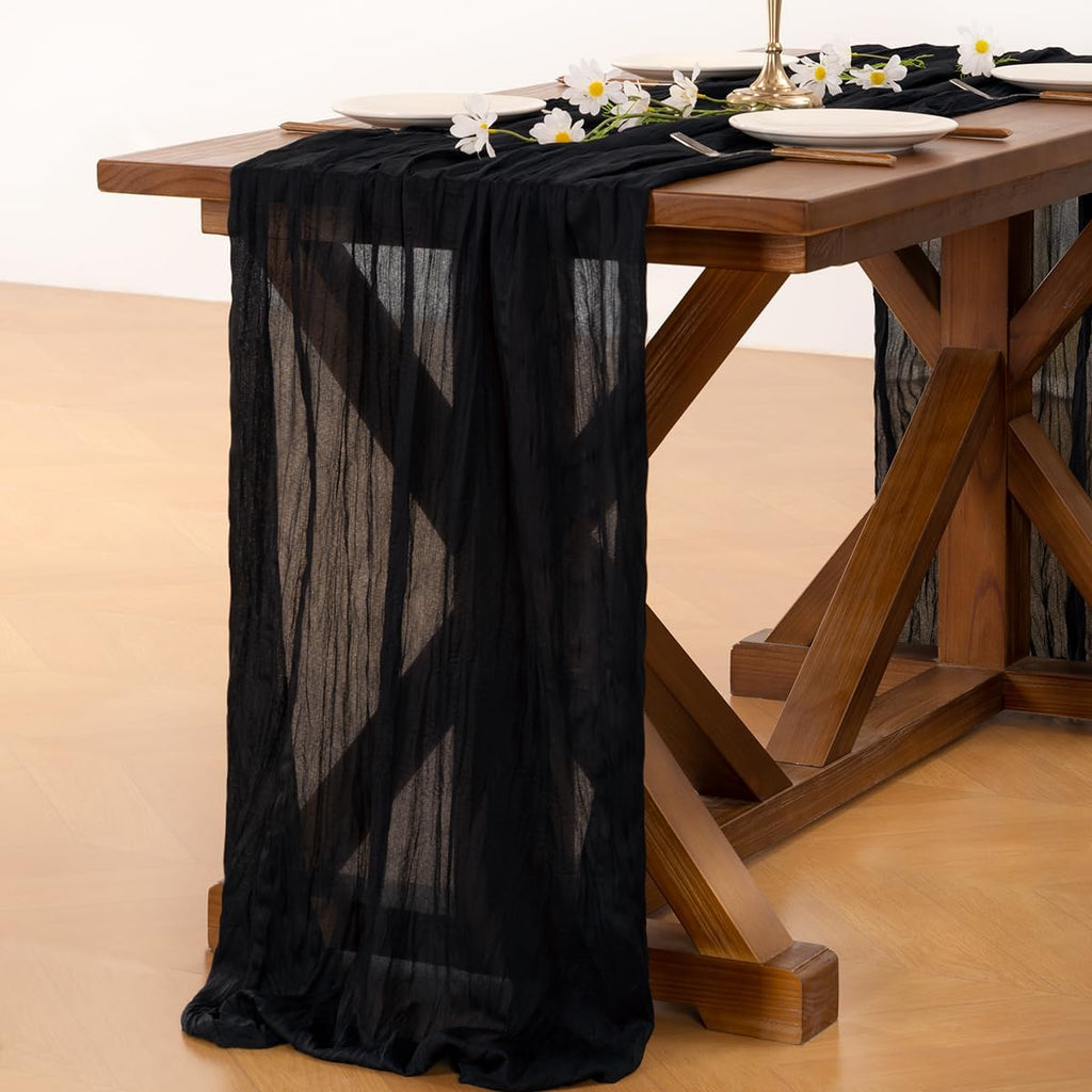 Socomi Black Cheesecloth Table Runner - 10pcs Rustic Boho 120-Inch for Weddings & Events | Home Decor