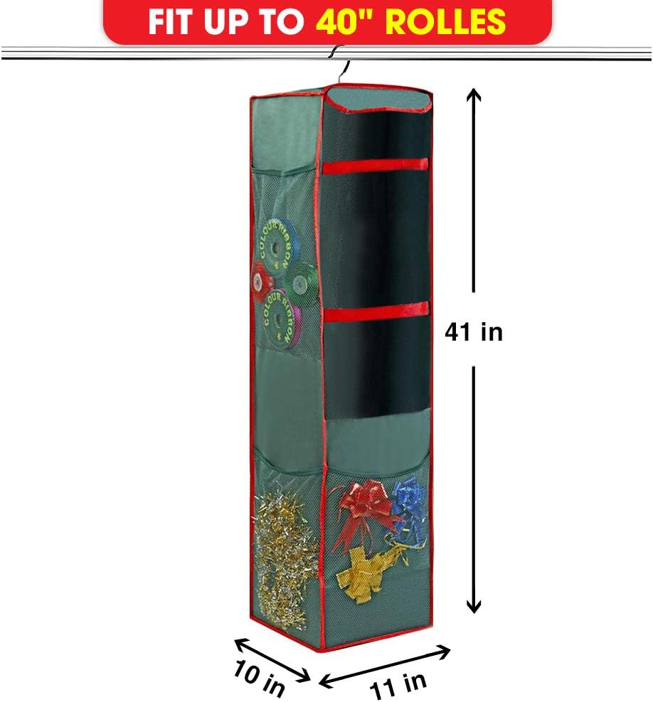 ProPik Christmas Wrapping Paper Storage Bag - Swivel Hanger with 25 Roll Capacity, 40 Inch, Green