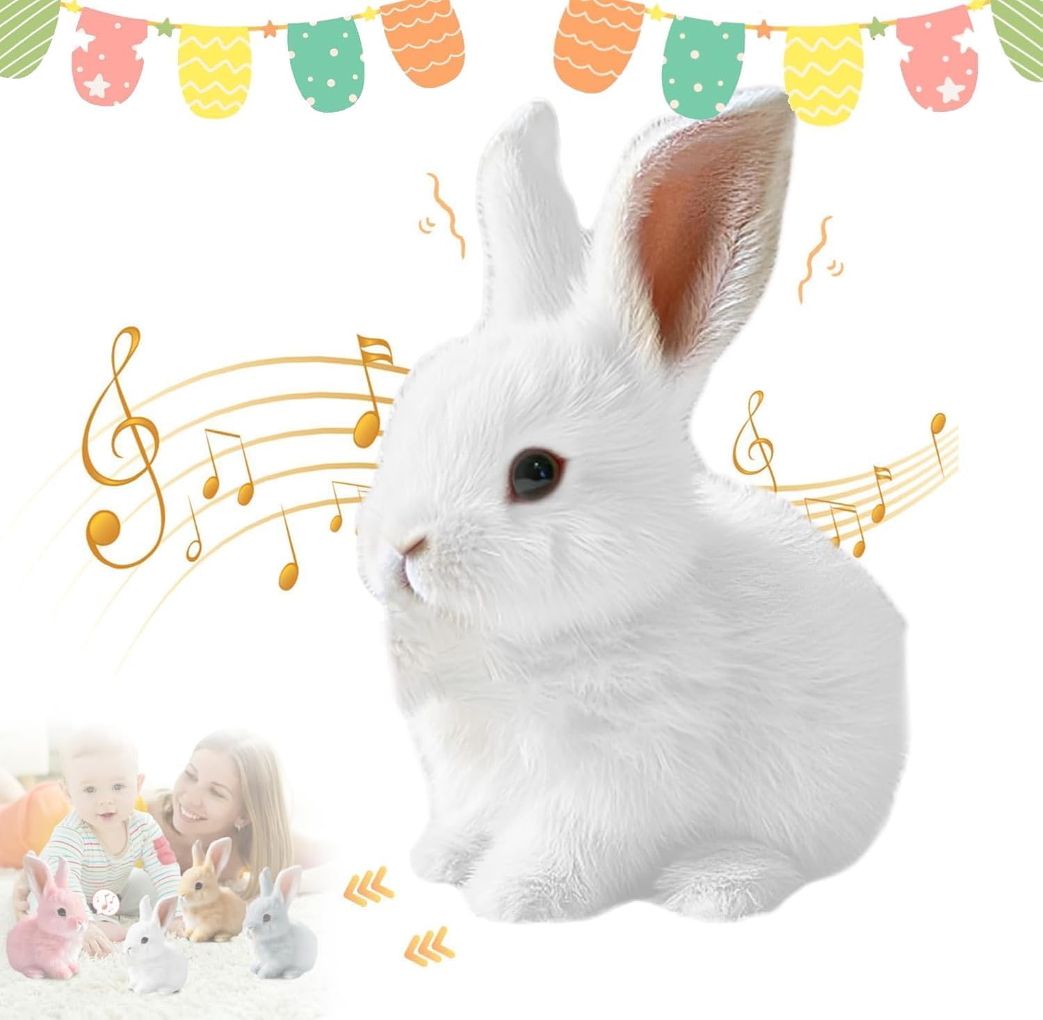 Skiennix Easter Bunny Toy - Interactive Plush Rabbit with Sounds & Movements | White